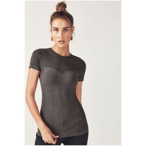 Fabletics Seamless Gray Black Fitted Delta Athletic Shirt